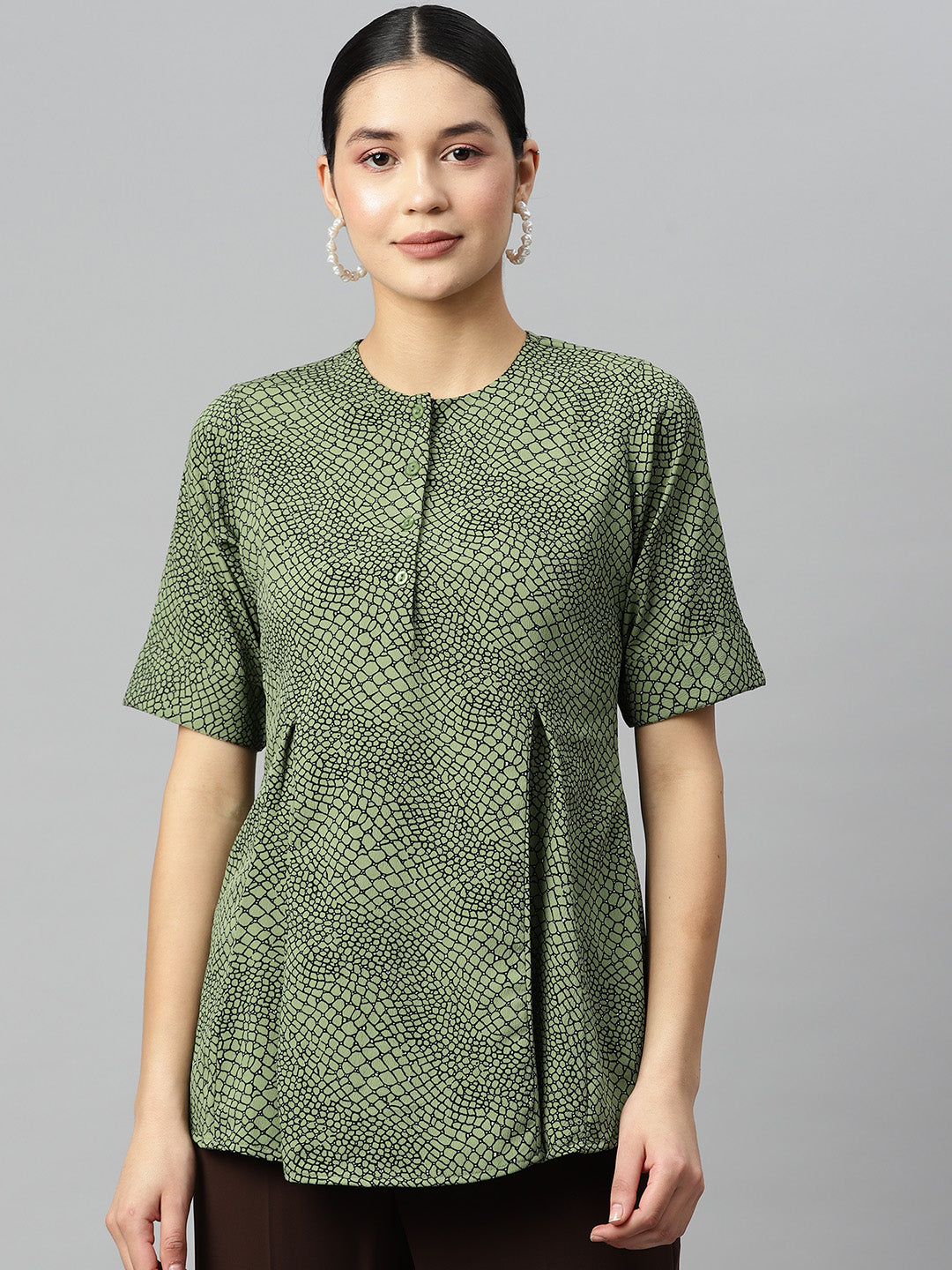 Verdant Charm Crepe Blouse