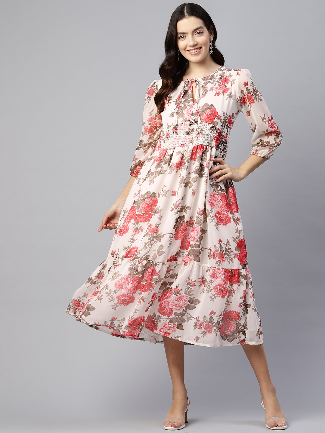 Ivory Cascade Crepe Dress