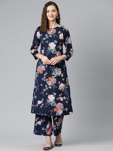 Midnight Blossom Poly Crepe Suit Set