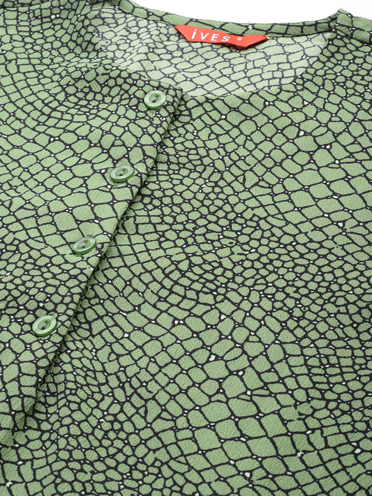 Verdant Charm Crepe Blouse