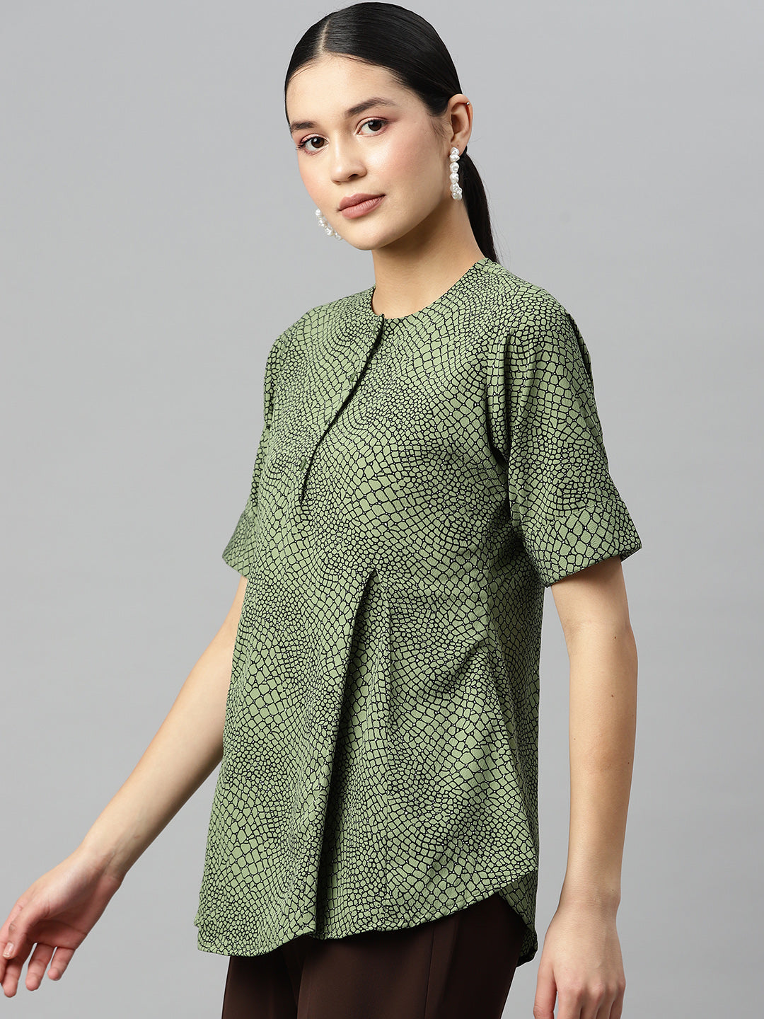 Verdant Charm Crepe Blouse