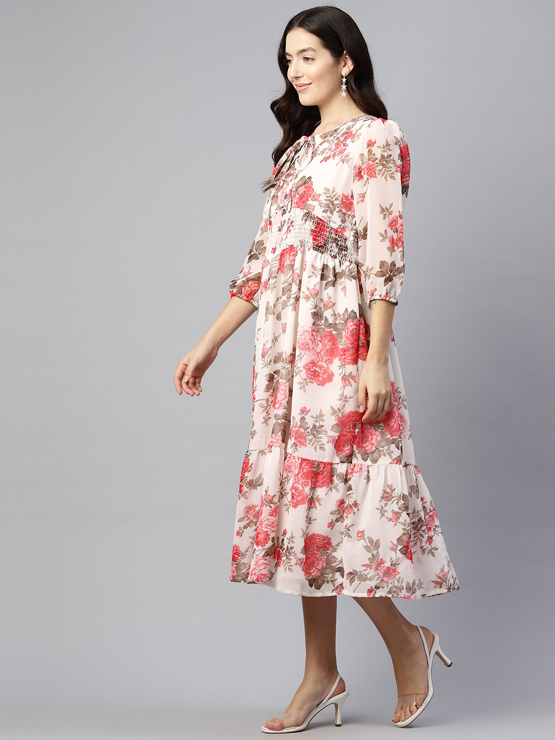 Ivory Cascade Crepe Dress