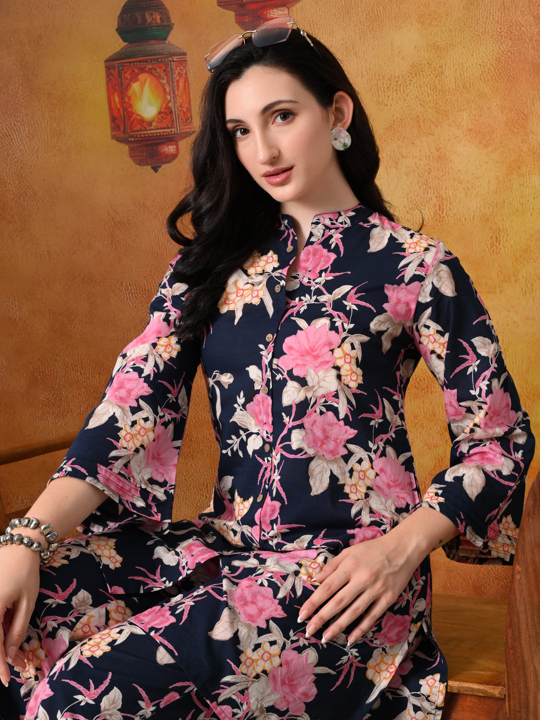 Navy & Pink Large Floral Print Cotton Co-ord Set