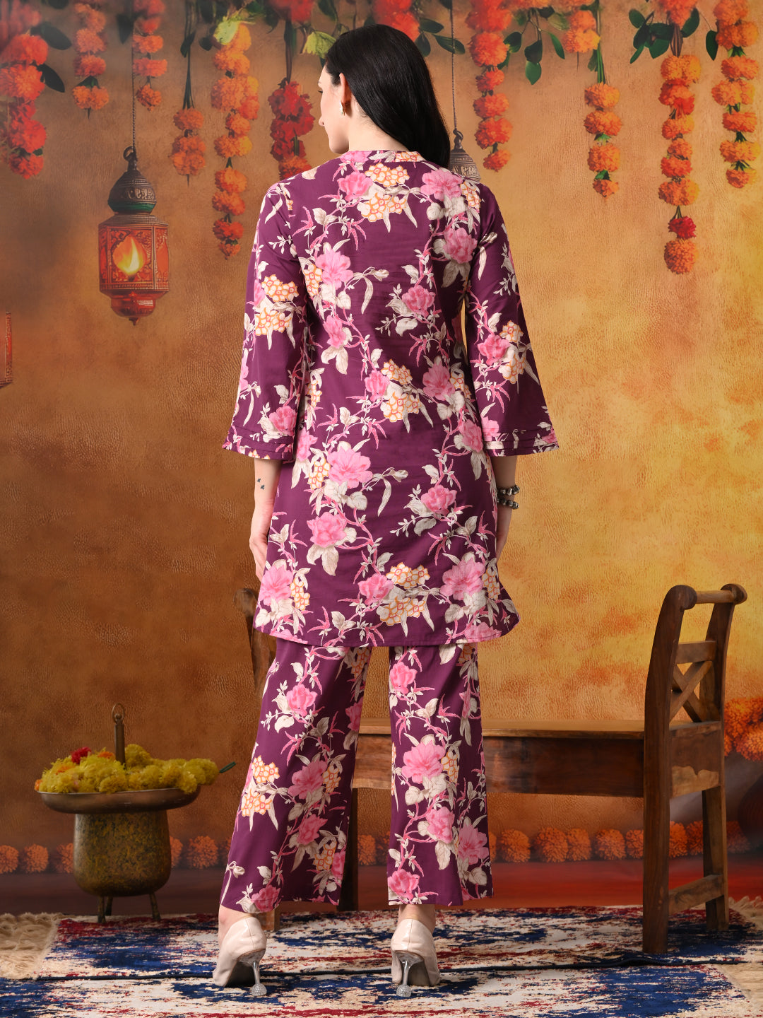 Plum & Pink Large Floral Print Cotton Co-ord Set