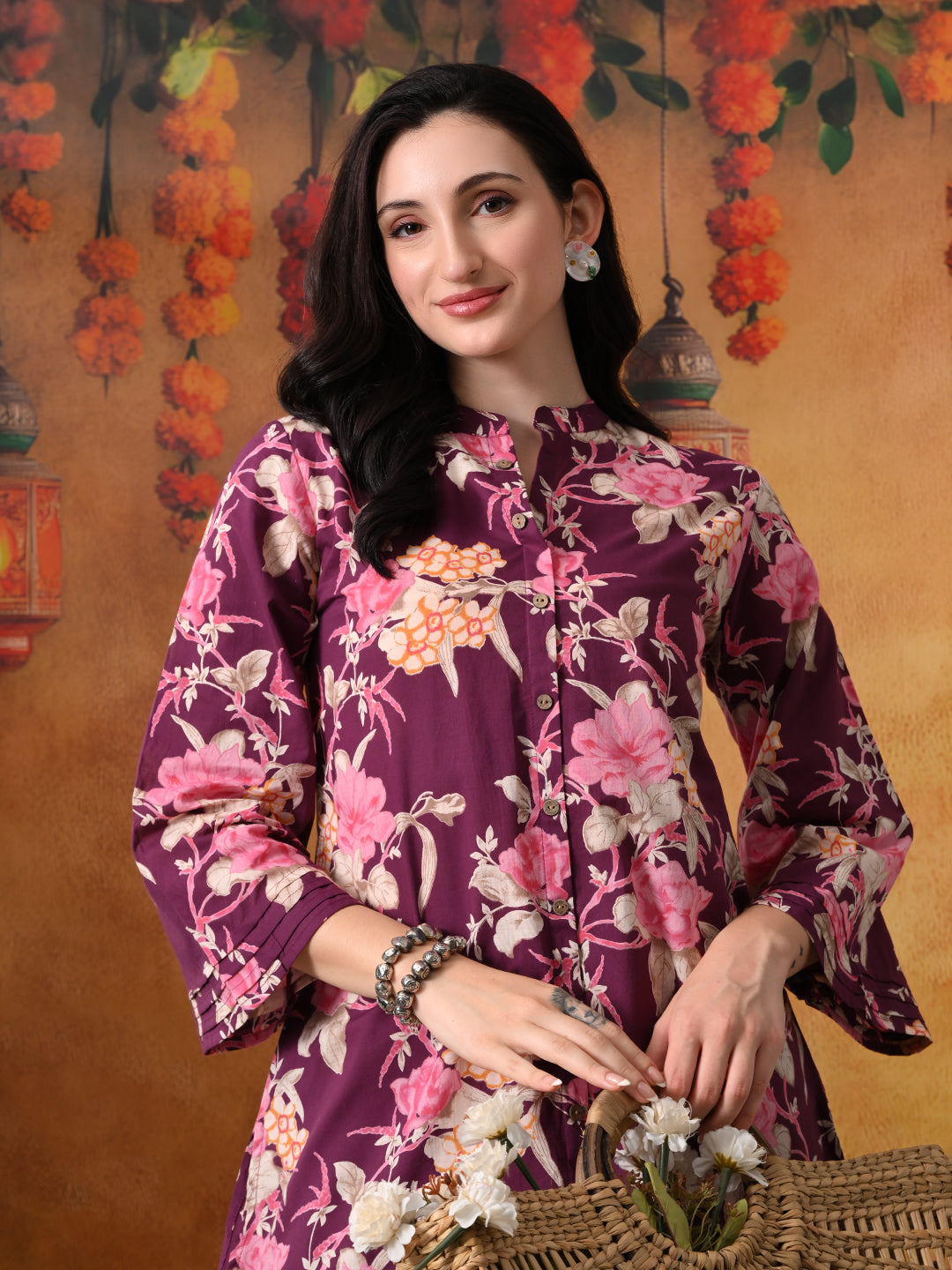 Plum & Pink Large Floral Print Cotton Co-ord Set