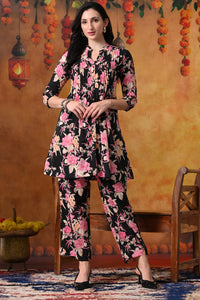Black & Pink Floral Tunic & Pant Set