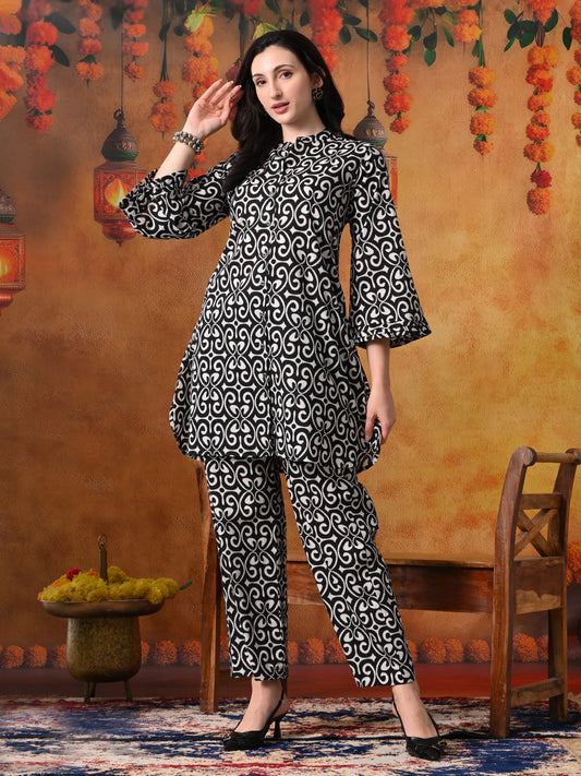 Black & White Swirl Print Cotton Co-ord Set