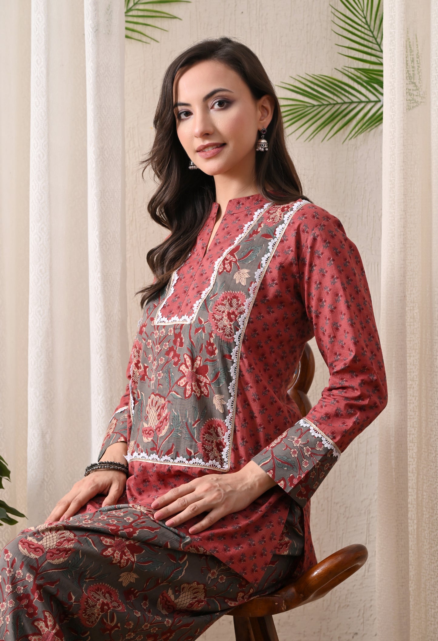 Rustic Rose & Charcoal Block Print Farshi Salwar Set