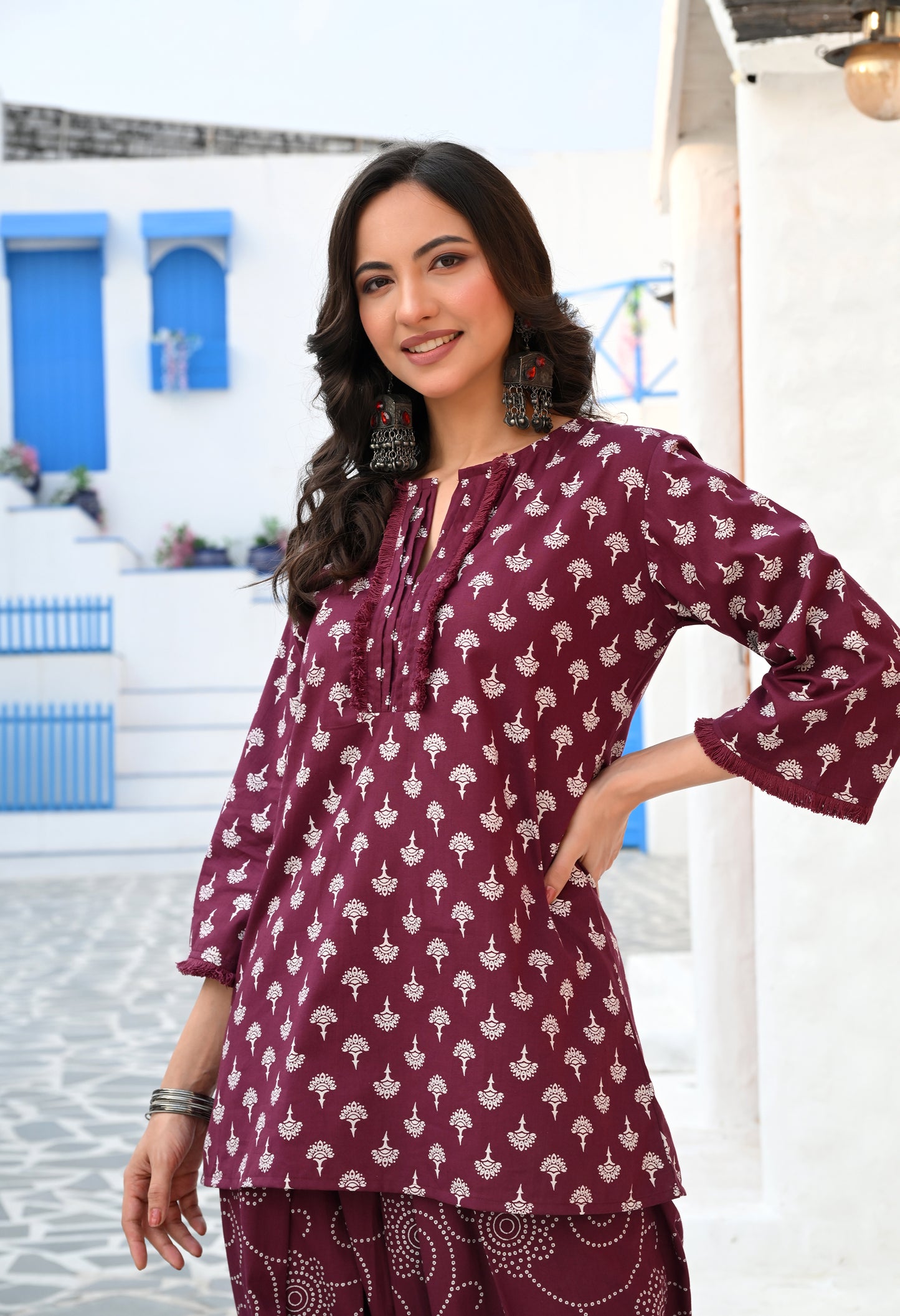 Wine Purple Floral Hand-Block Cotton Co-ord Set – Farshi Salwar Ethnic Wear