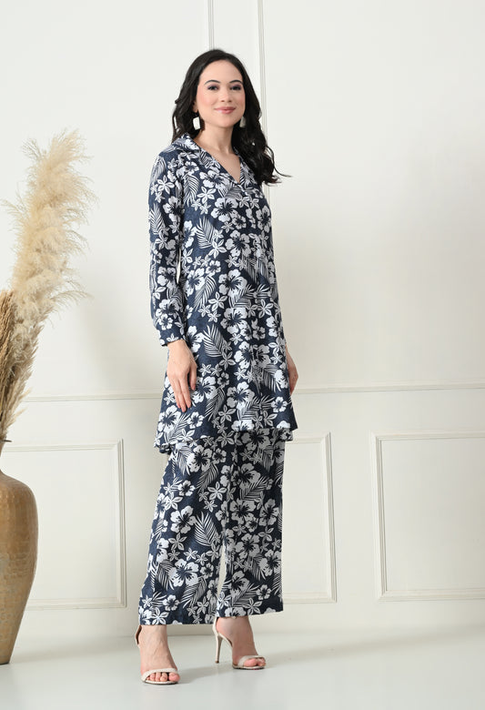 Midnight Bloom Rayon Co-ord Set