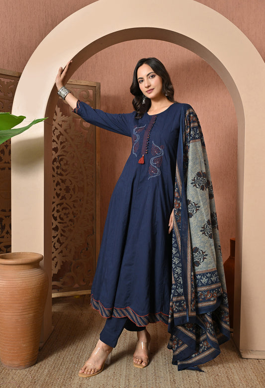 Midnight Bloom Cotton Suit Set