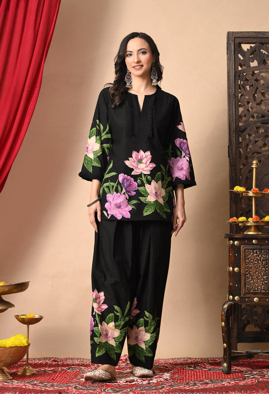 Noor Black Lotus Print Farshi Salwar Set