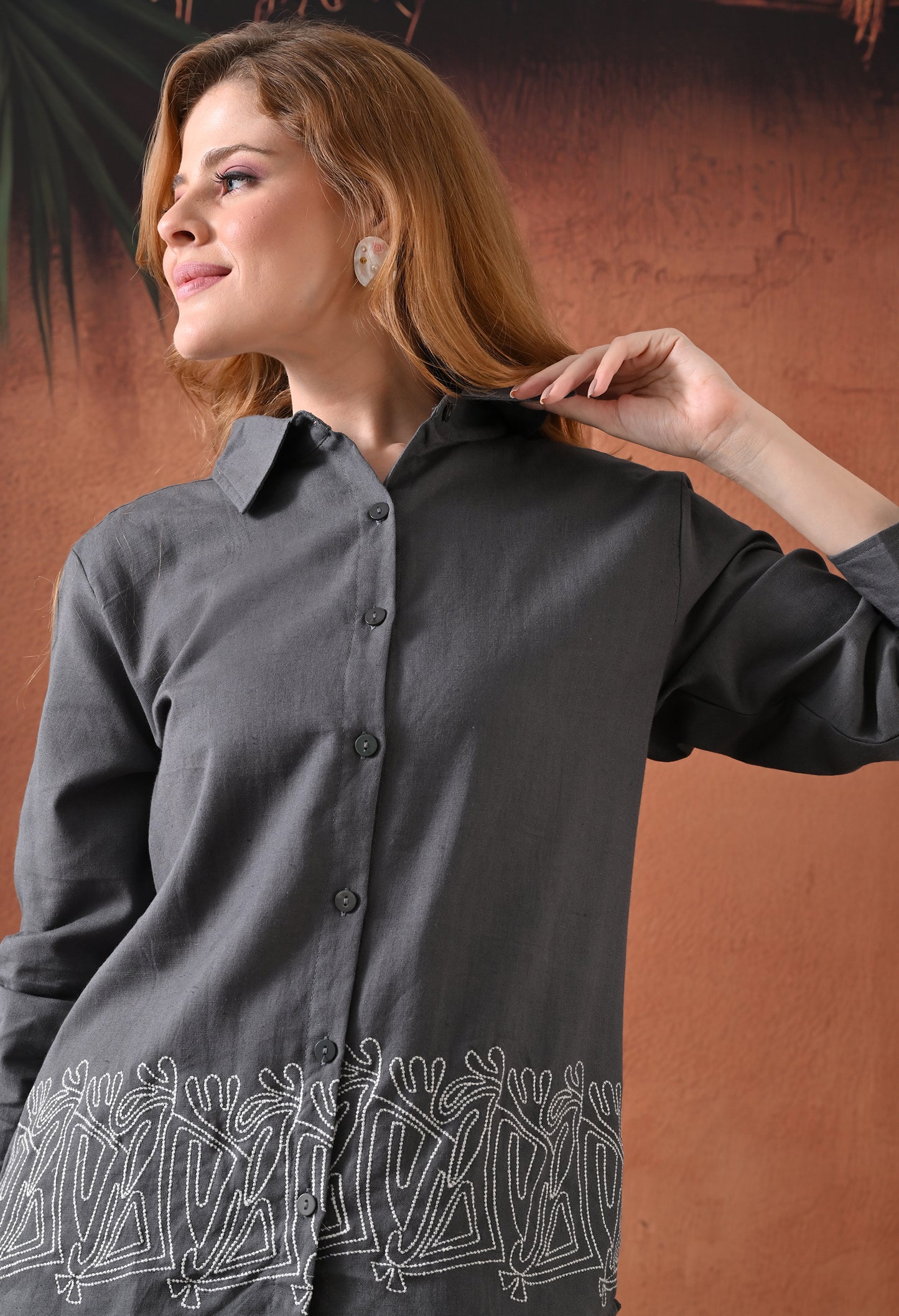 The Stone Grey Tribal Embroidered Co-ord Set