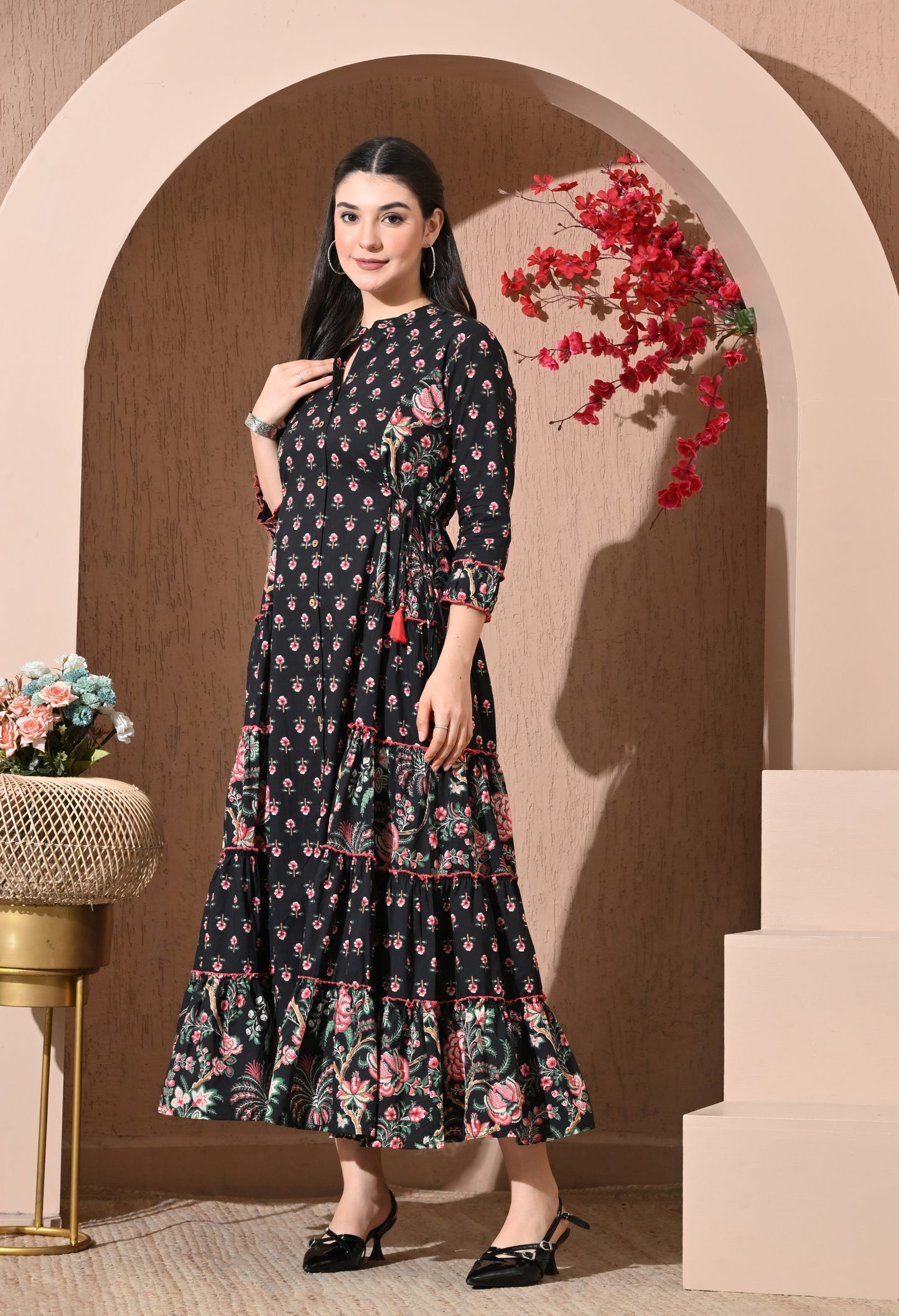 Noir Floral Premium Cotton Kurta