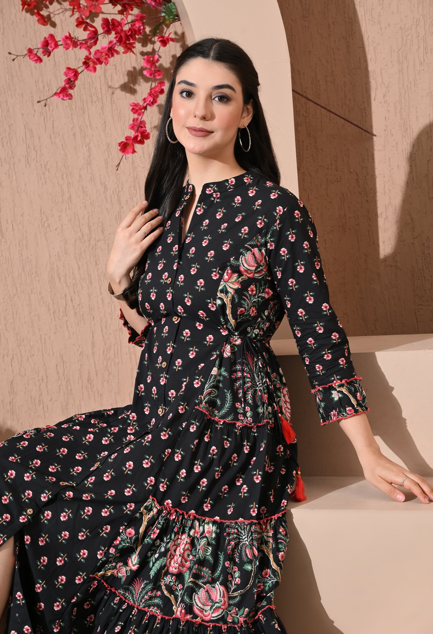 Noir Floral Premium Cotton Kurta