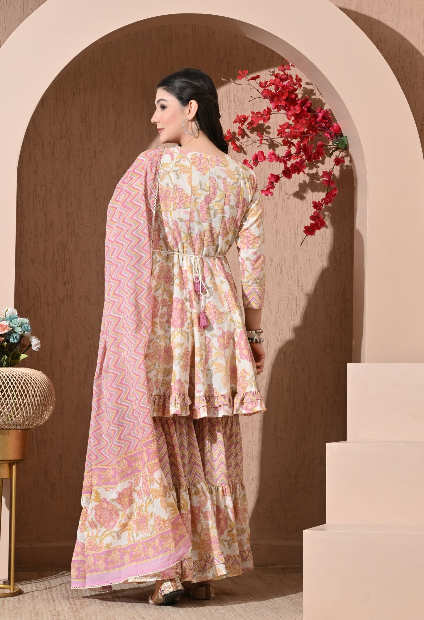 Pastel Petals Premium Cotton Sharara Suit