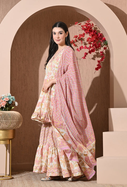 Pastel Petals Premium Cotton Sharara Suit