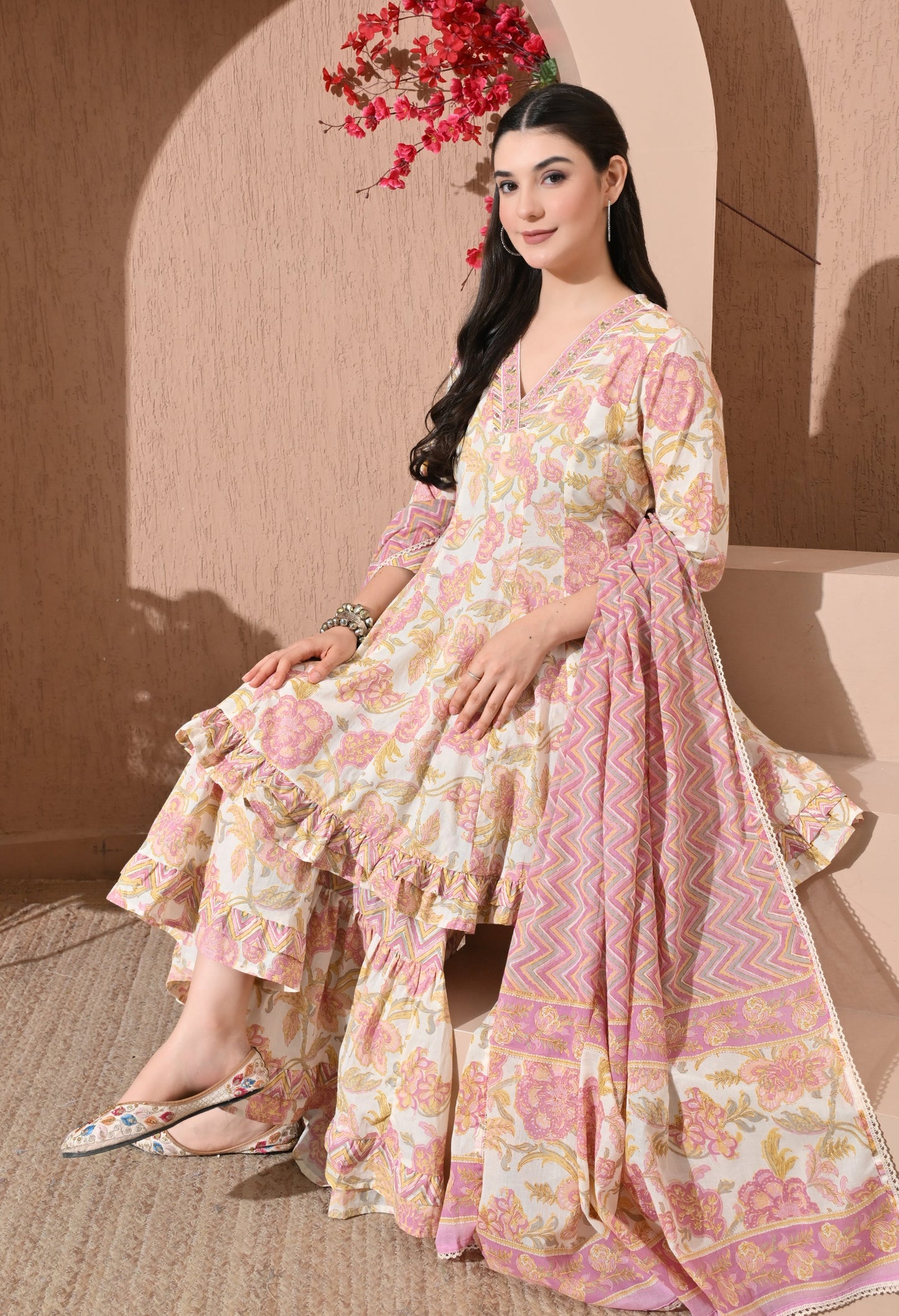 Pastel Petals Premium Cotton Sharara Suit