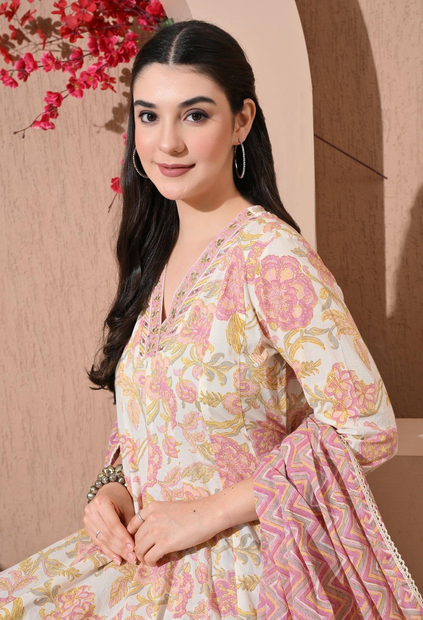 Pastel Petals Premium Cotton Sharara Suit