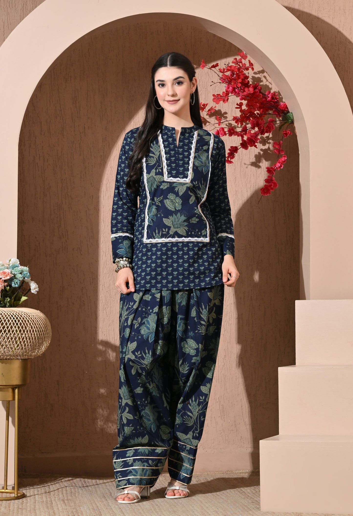 Indigo Forest Cotton Farshi Set