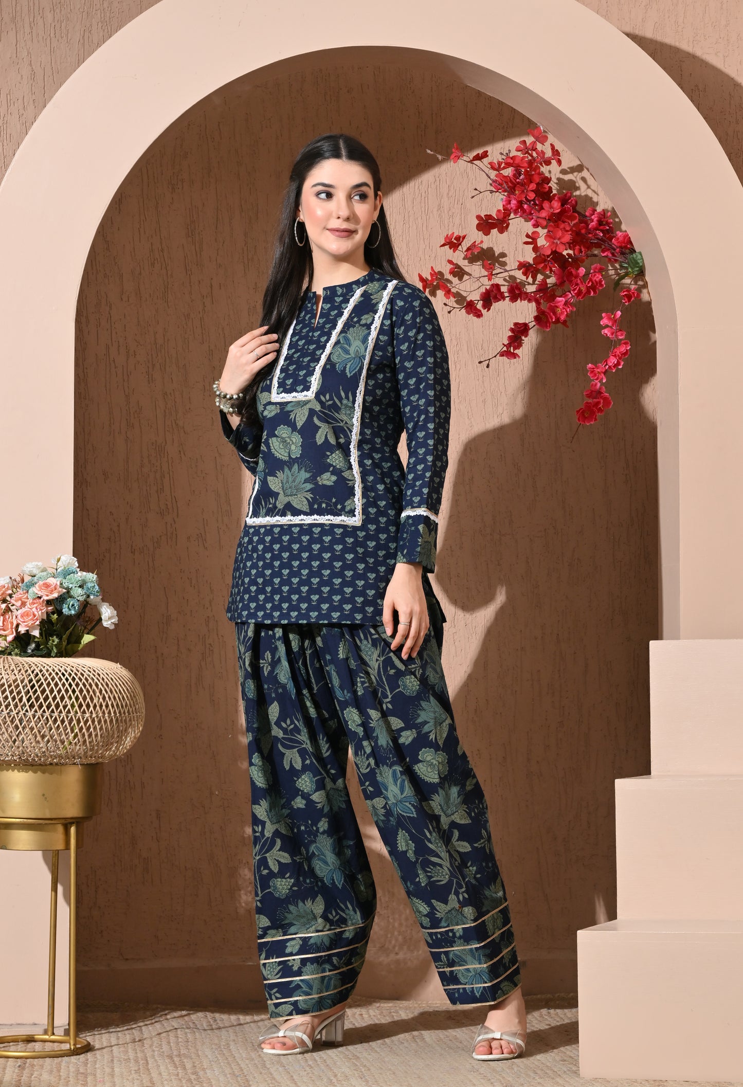 Indigo Forest Cotton Farshi Set