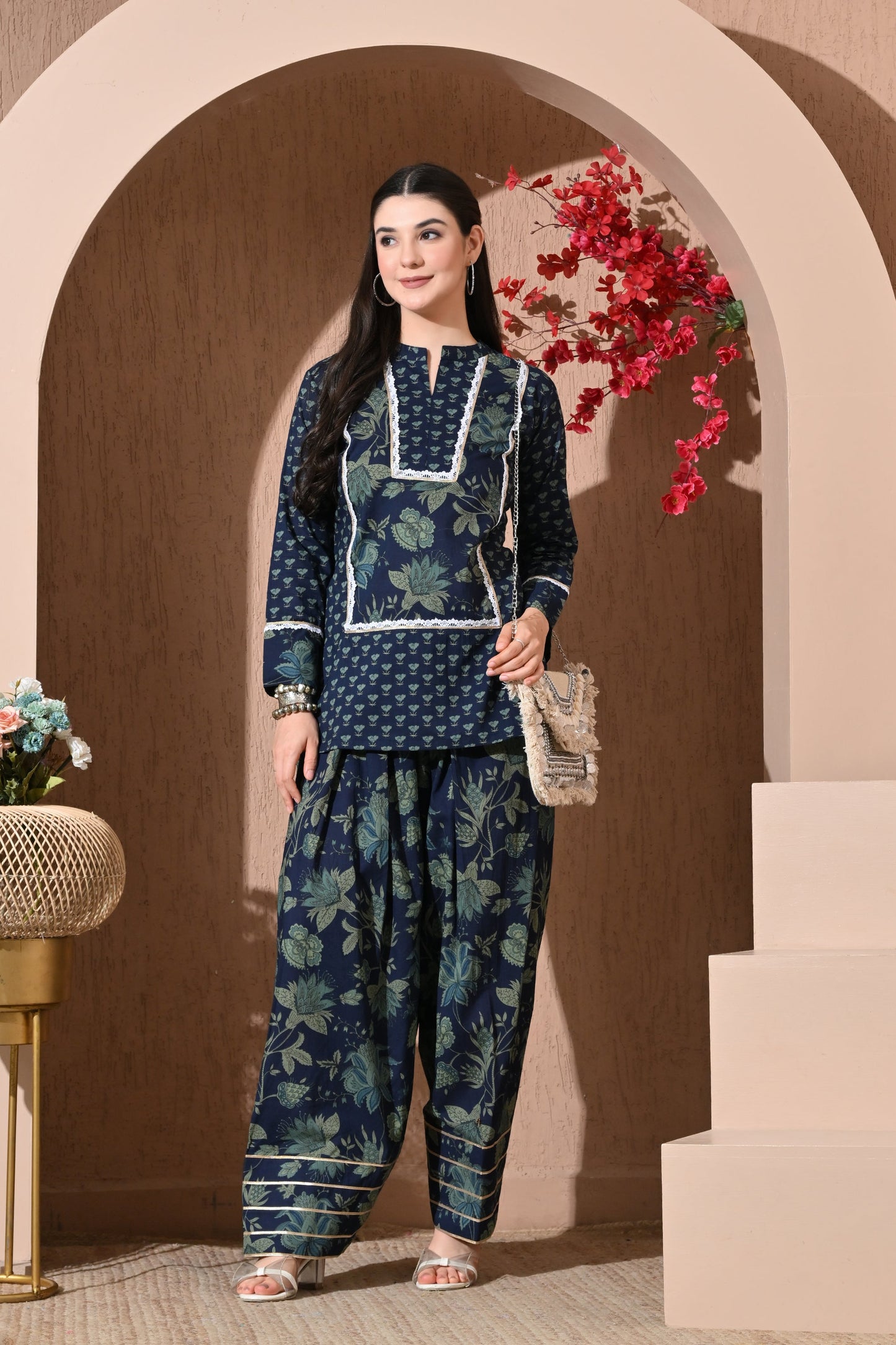 Indigo Forest Cotton Farshi Set