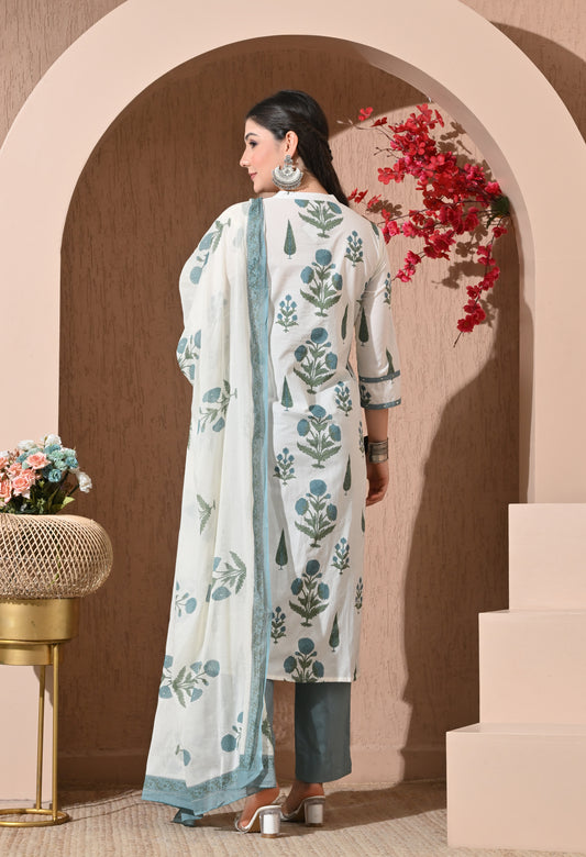 Teal Bloom Premium Cotton Suit Set