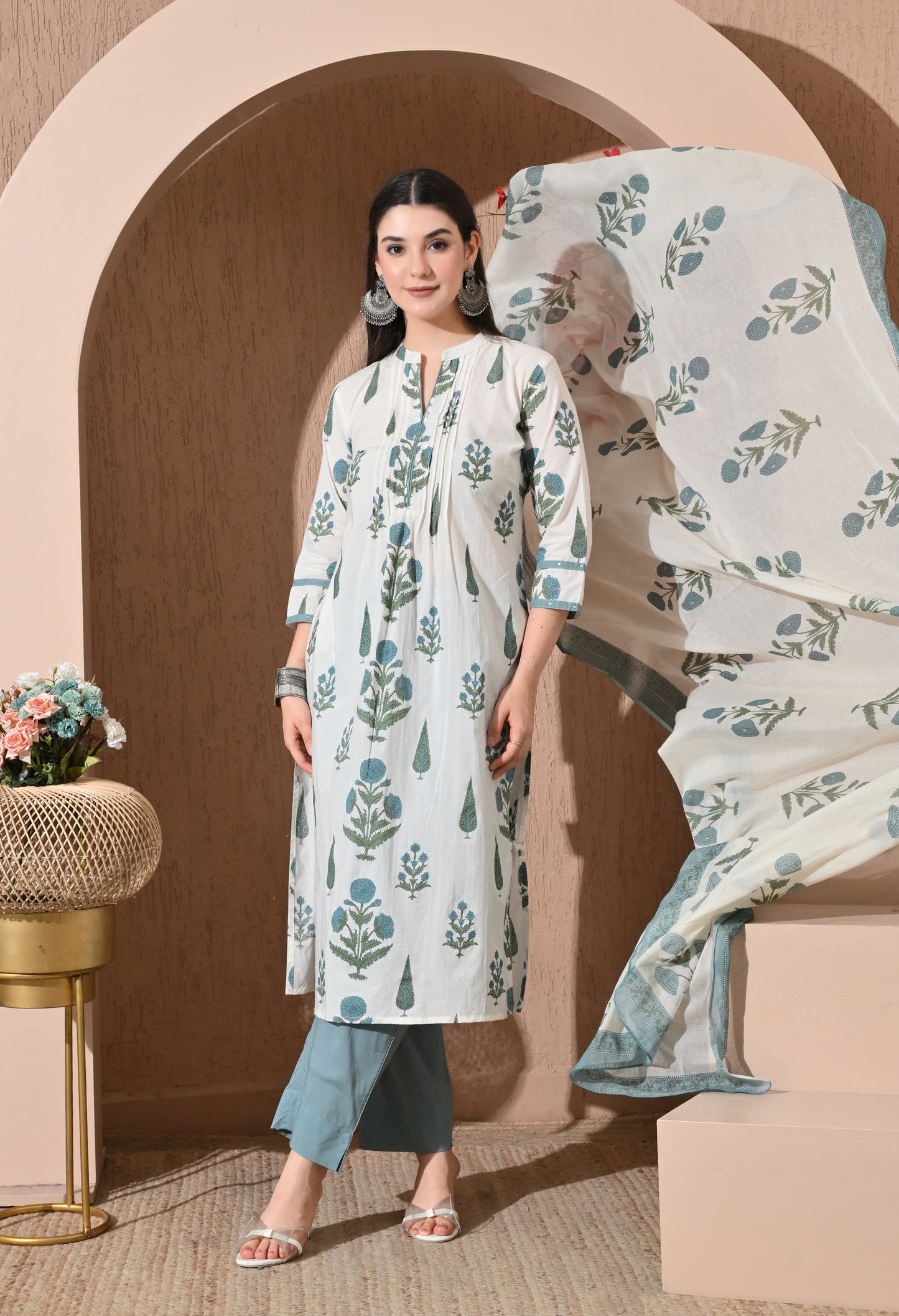 Teal Bloom Premium Cotton Suit Set