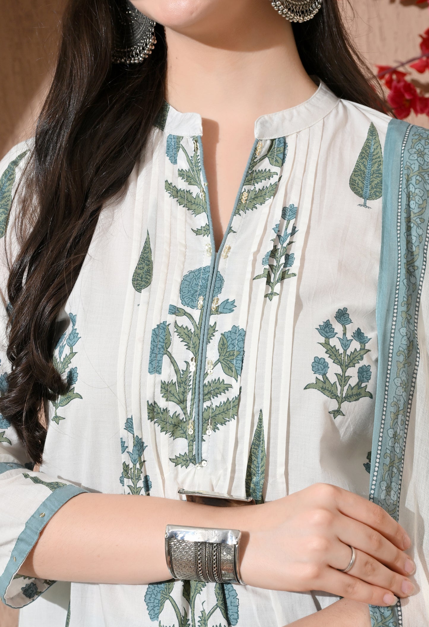 Teal Bloom Premium Cotton Suit Set