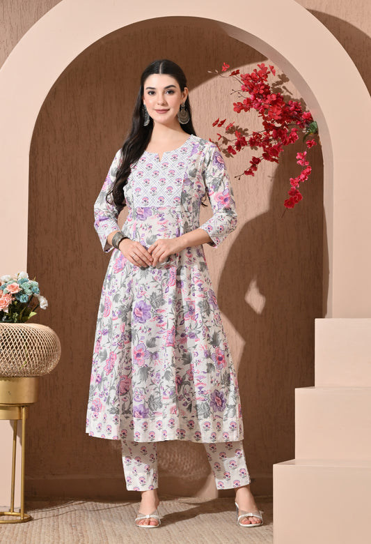 Lavender Meadow Cotton Anarkali Suit Set