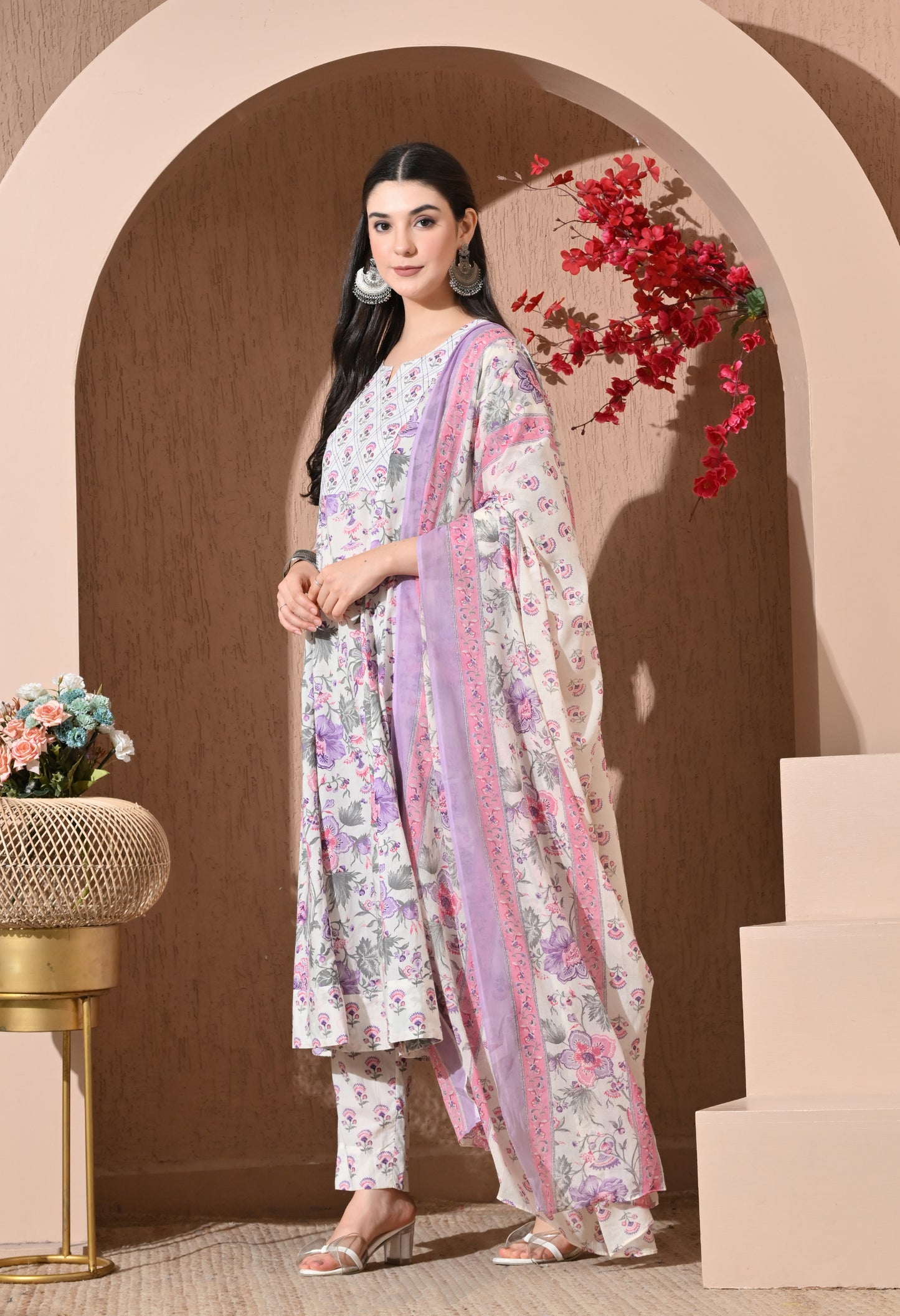Lavender Meadow Cotton Anarkali Suit Set