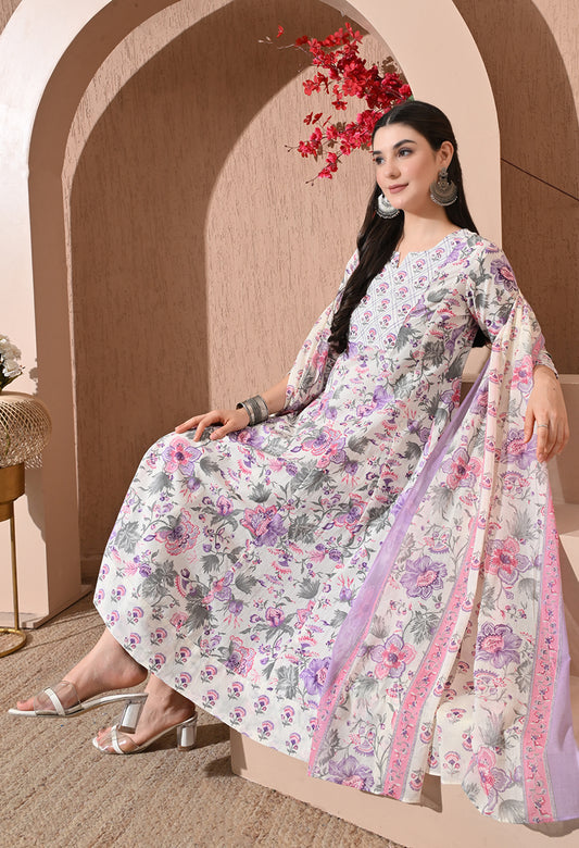 Lavender Meadow Cotton Anarkali Suit Set