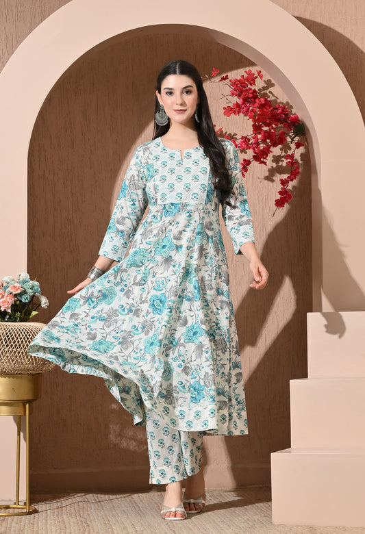 Turquoise Breeze Premium Cotton Anarkali Set
