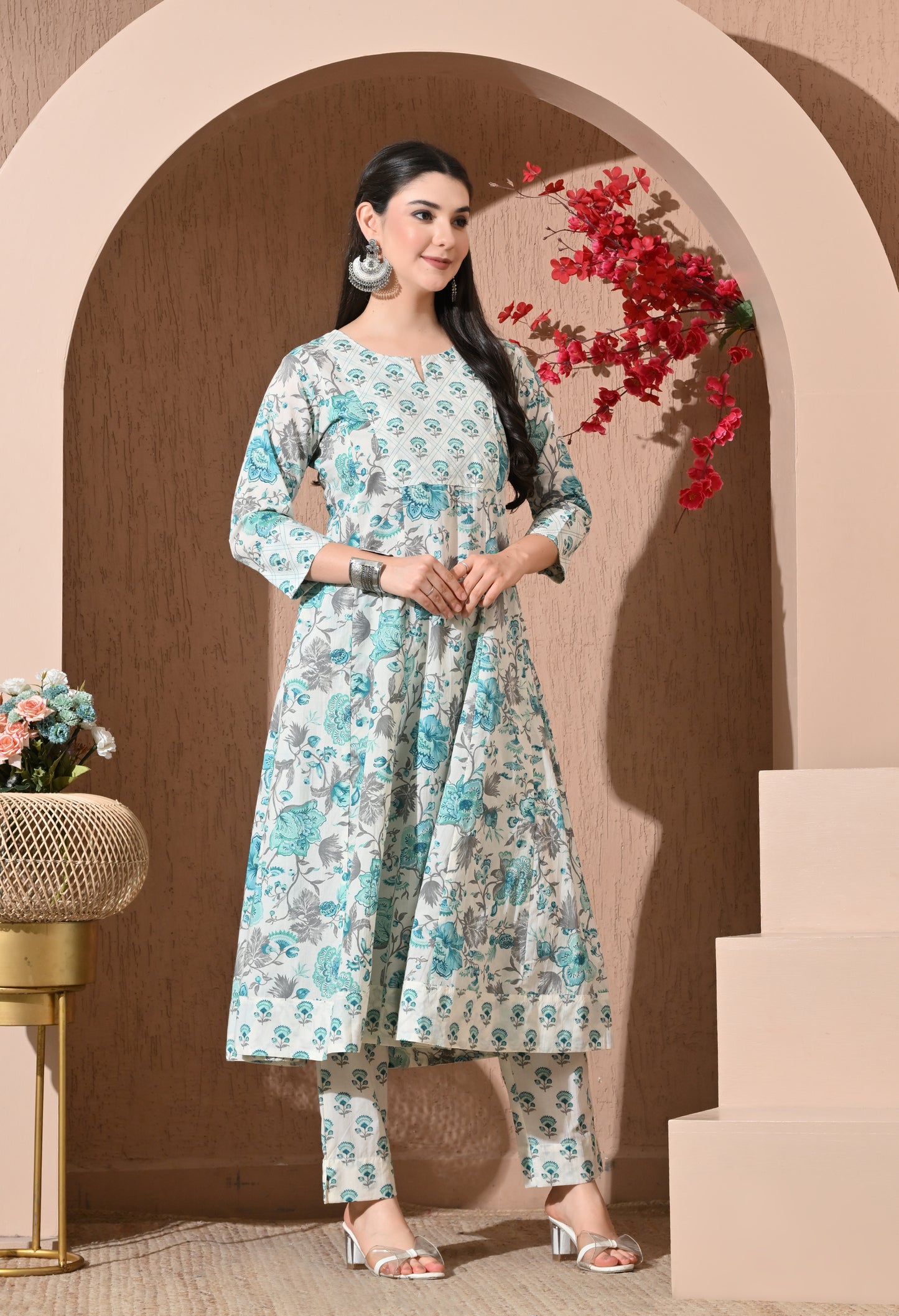 Turquoise Breeze Premium Cotton Anarkali Set