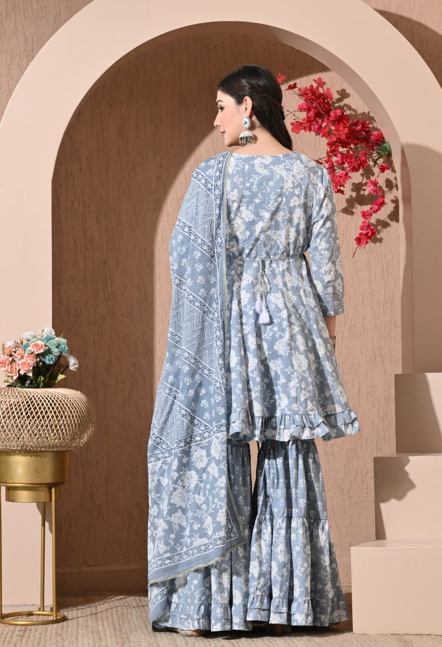 Serene Grey Cotton Sharara Set