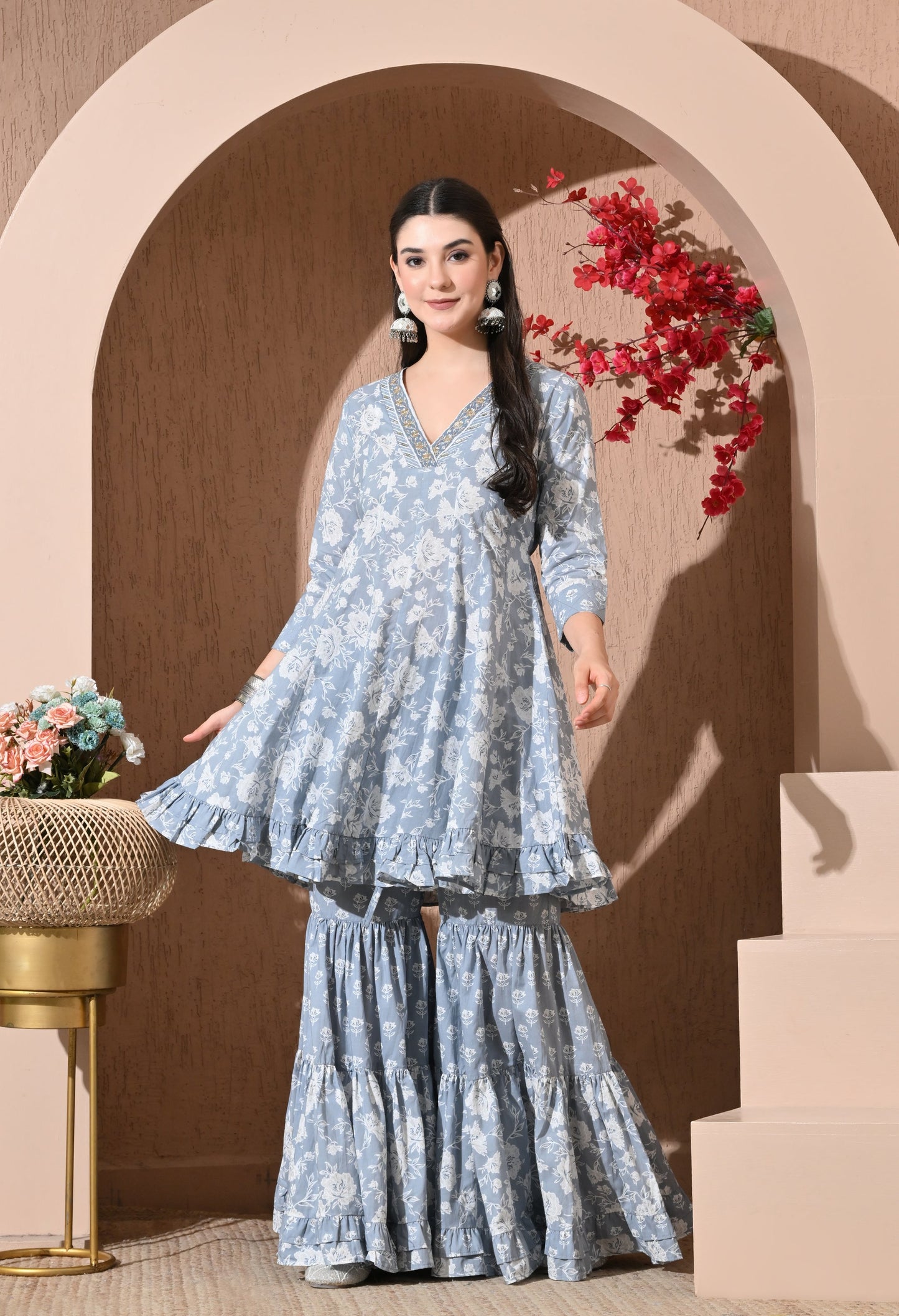 Serene Grey Cotton Sharara Set