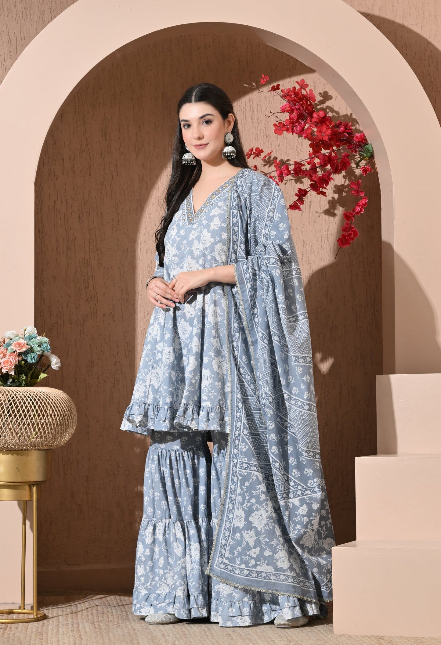 Serene Grey Cotton Sharara Set
