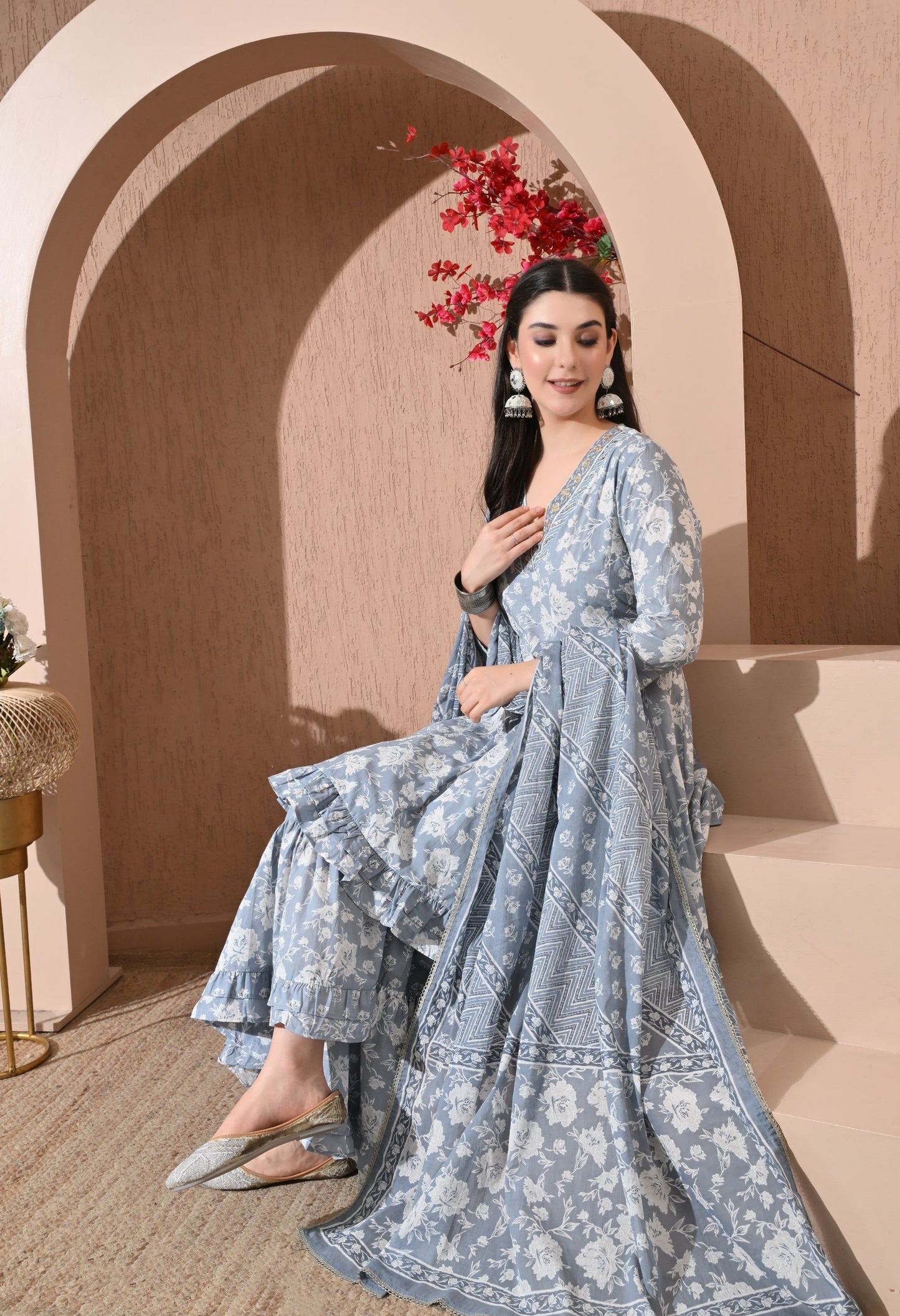 Serene Grey Cotton Sharara Set