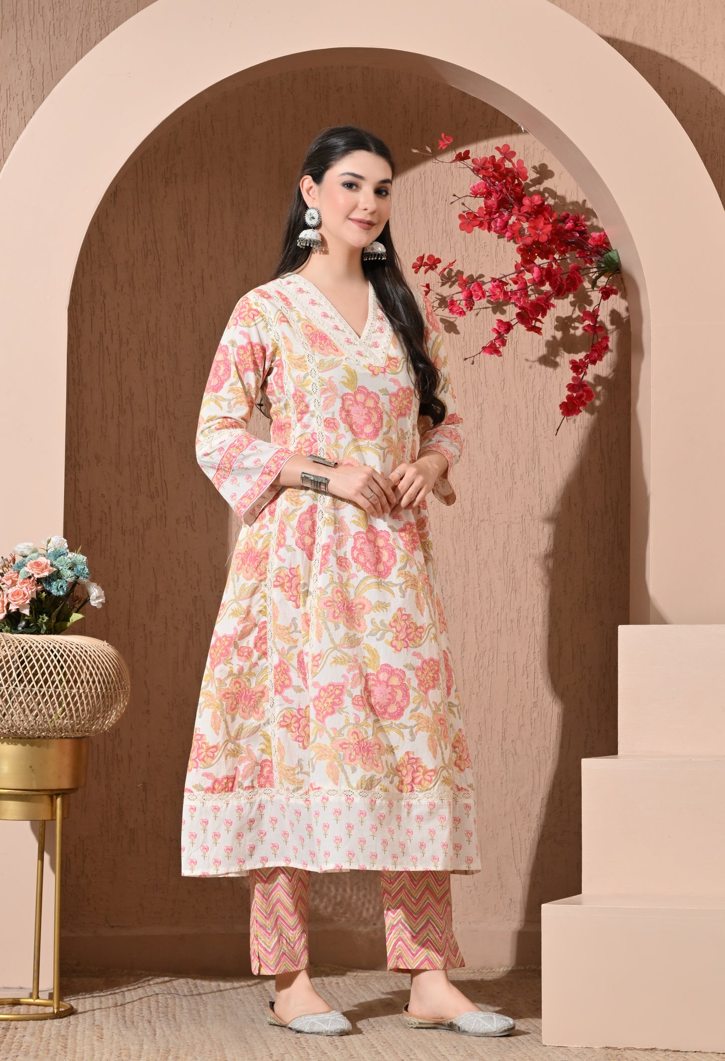 Summer Blossom Cotton Anarkali Suit Set