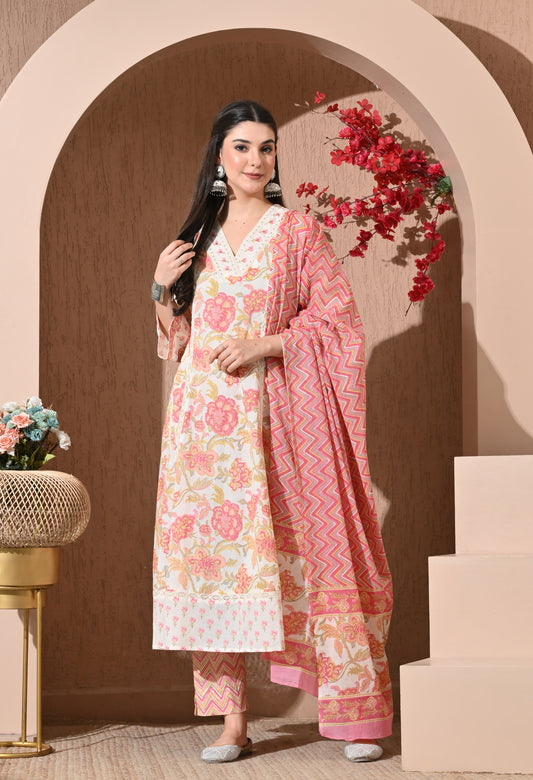 Summer Blossom Cotton Anarkali Suit Set