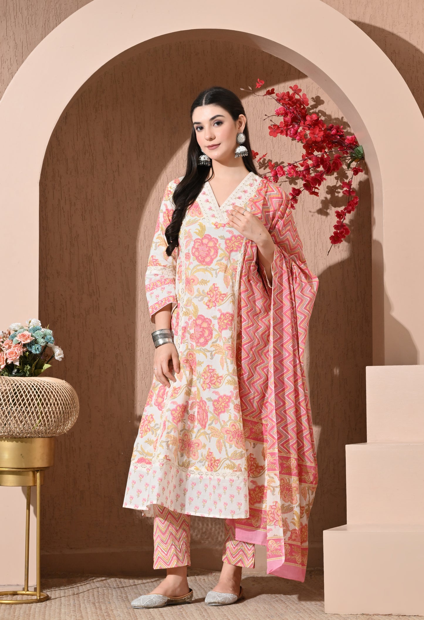 Summer Blossom Cotton Anarkali Suit Set