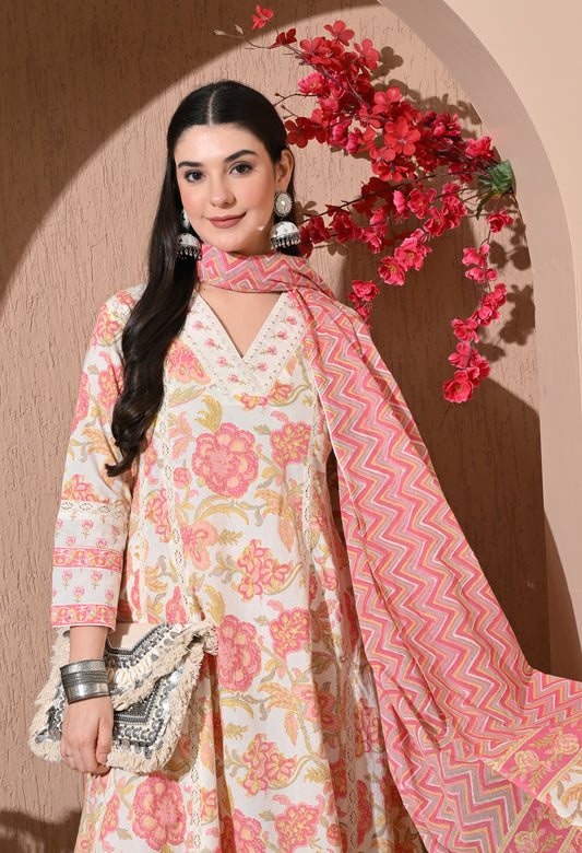 Summer Blossom Cotton Anarkali Suit Set