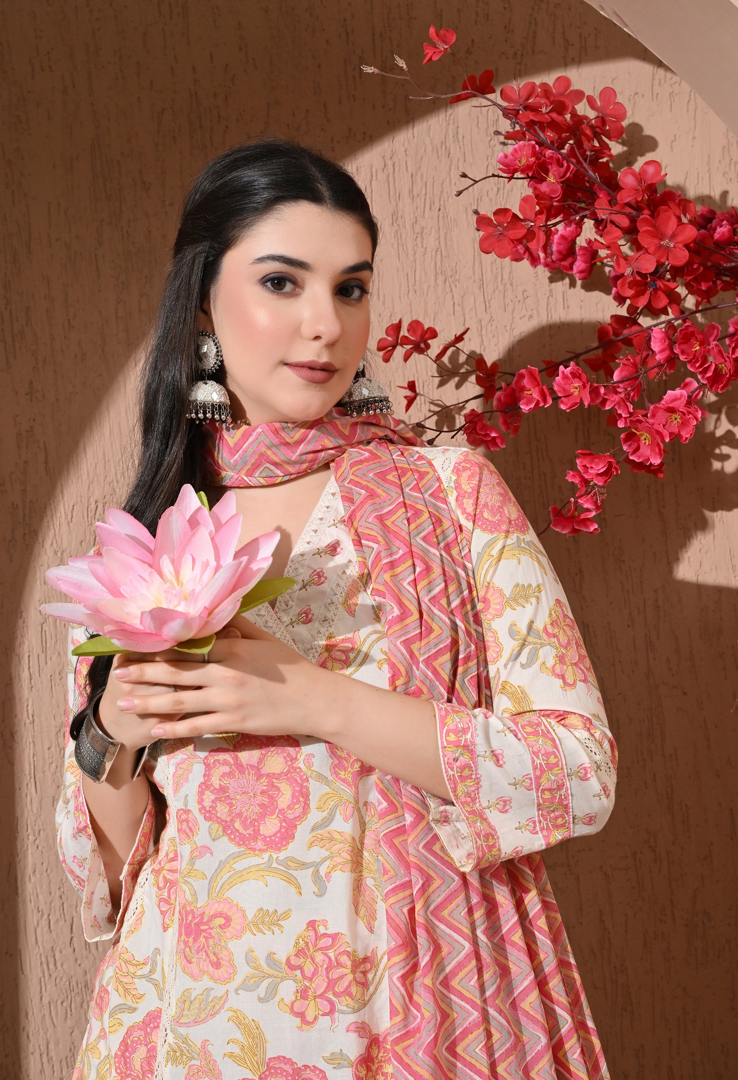 Summer Blossom Cotton Anarkali Suit Set