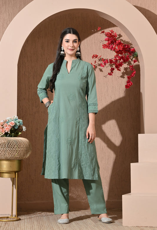 Ethereal Sage Premium Cotton Suit Set