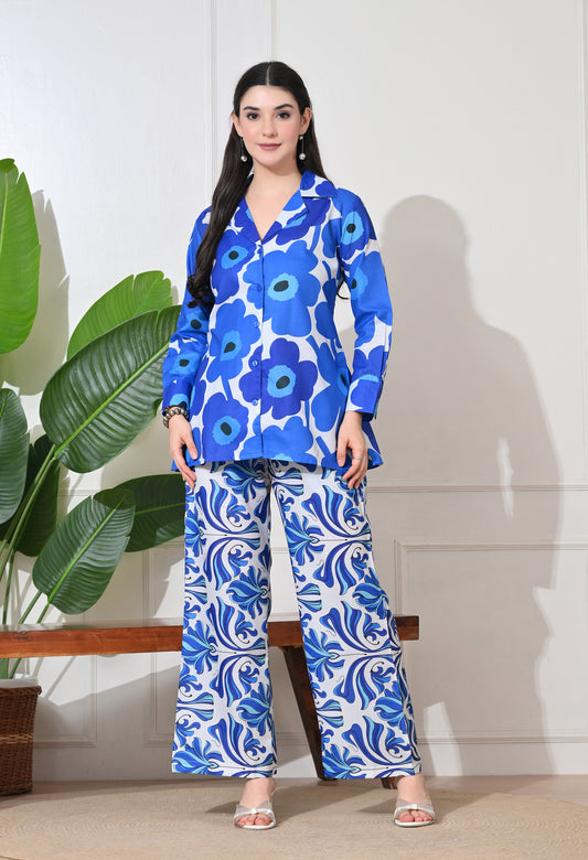 Azure Bloom Linen Co-ord Set