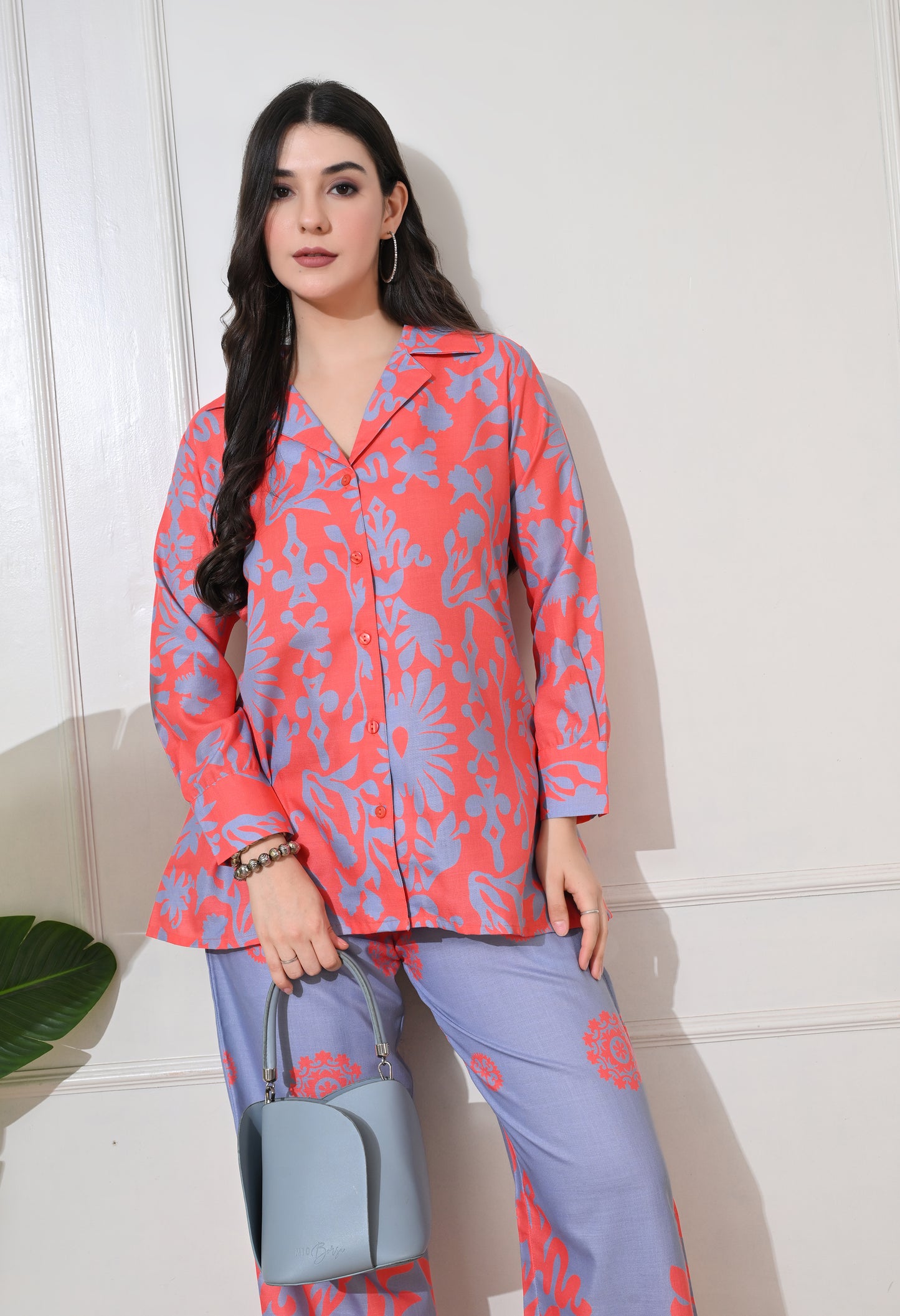 Coral Blossom Linen Co-ord Set