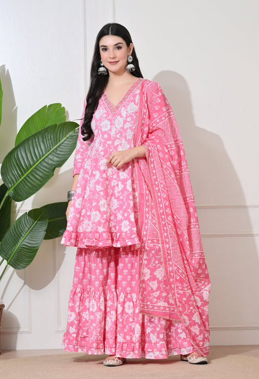 Pink Petal Premium Cotton Sharara Suit