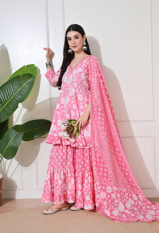 Pink Petal Premium Cotton Sharara Suit