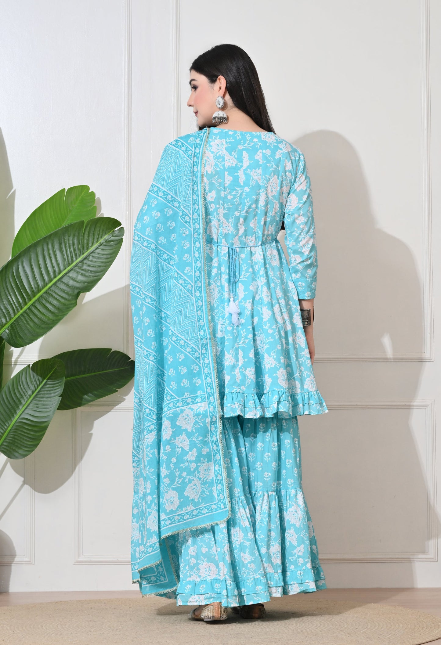 Aqua Bloom Cotton Sharara Set
