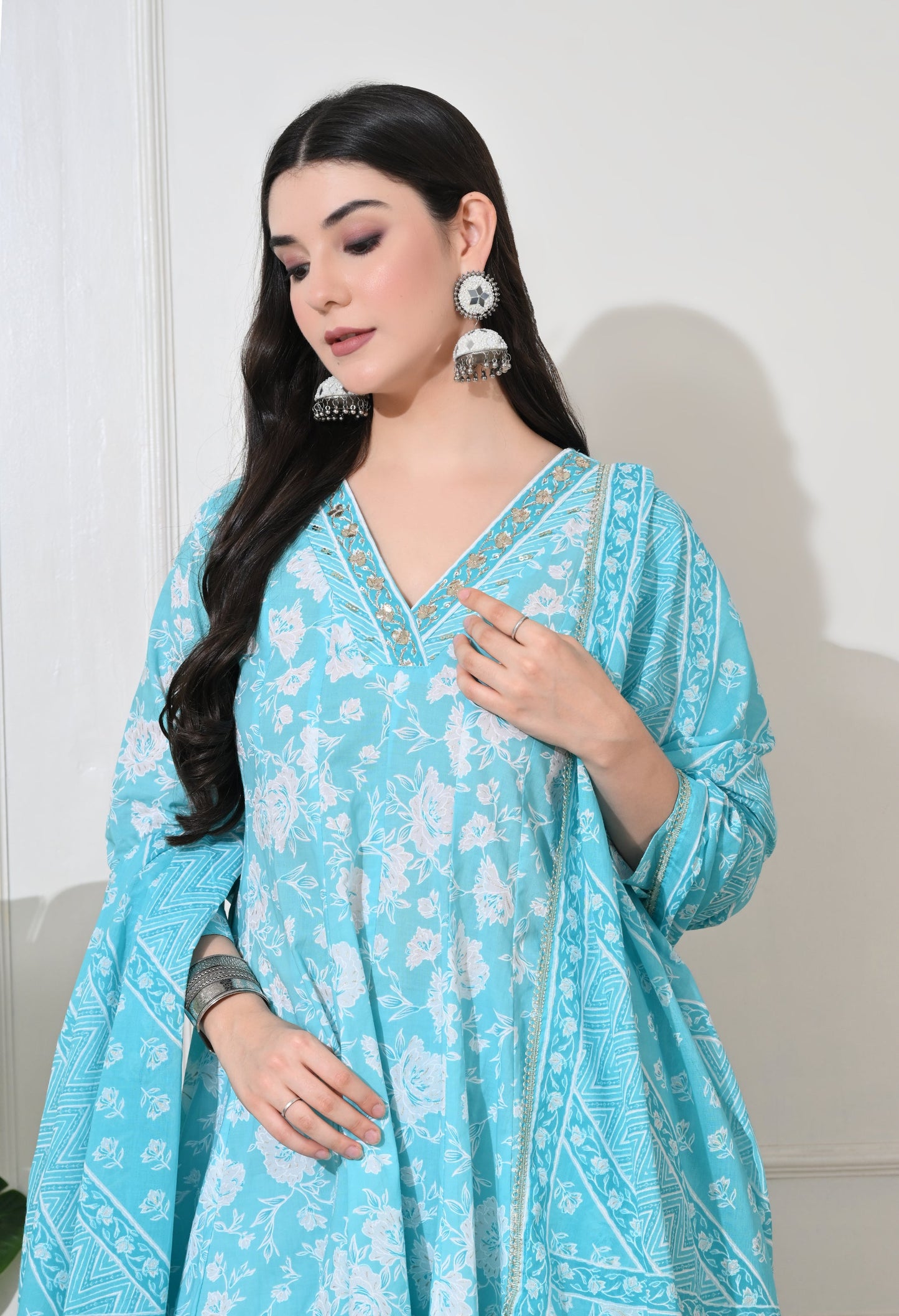 Aqua Bloom Cotton Sharara Set